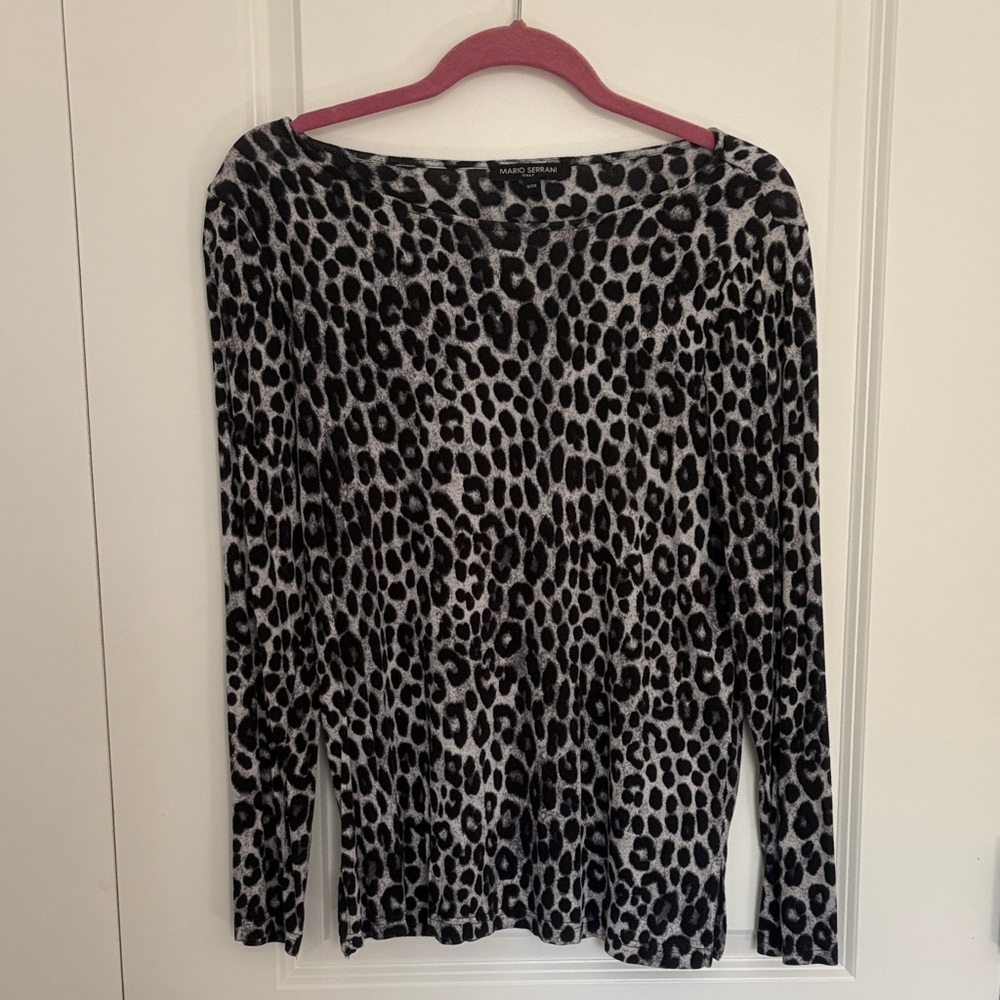 Mario Serrani Black and Gray Leopard-Print Long Sleeve Top